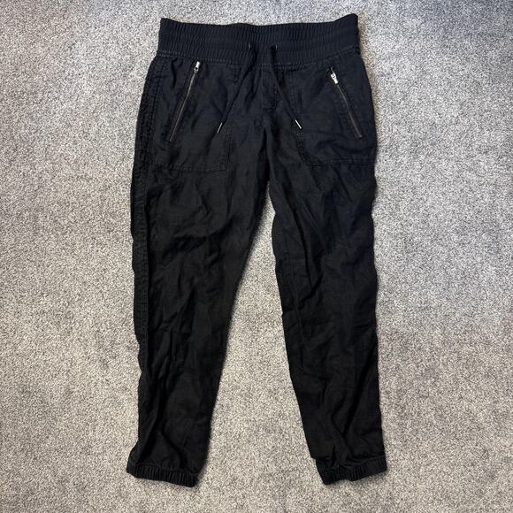 Athleta Pants Womens 4P Black Linen Jogger Elastic Waist Zip Pockets Cuffed - Picture 1 of 16